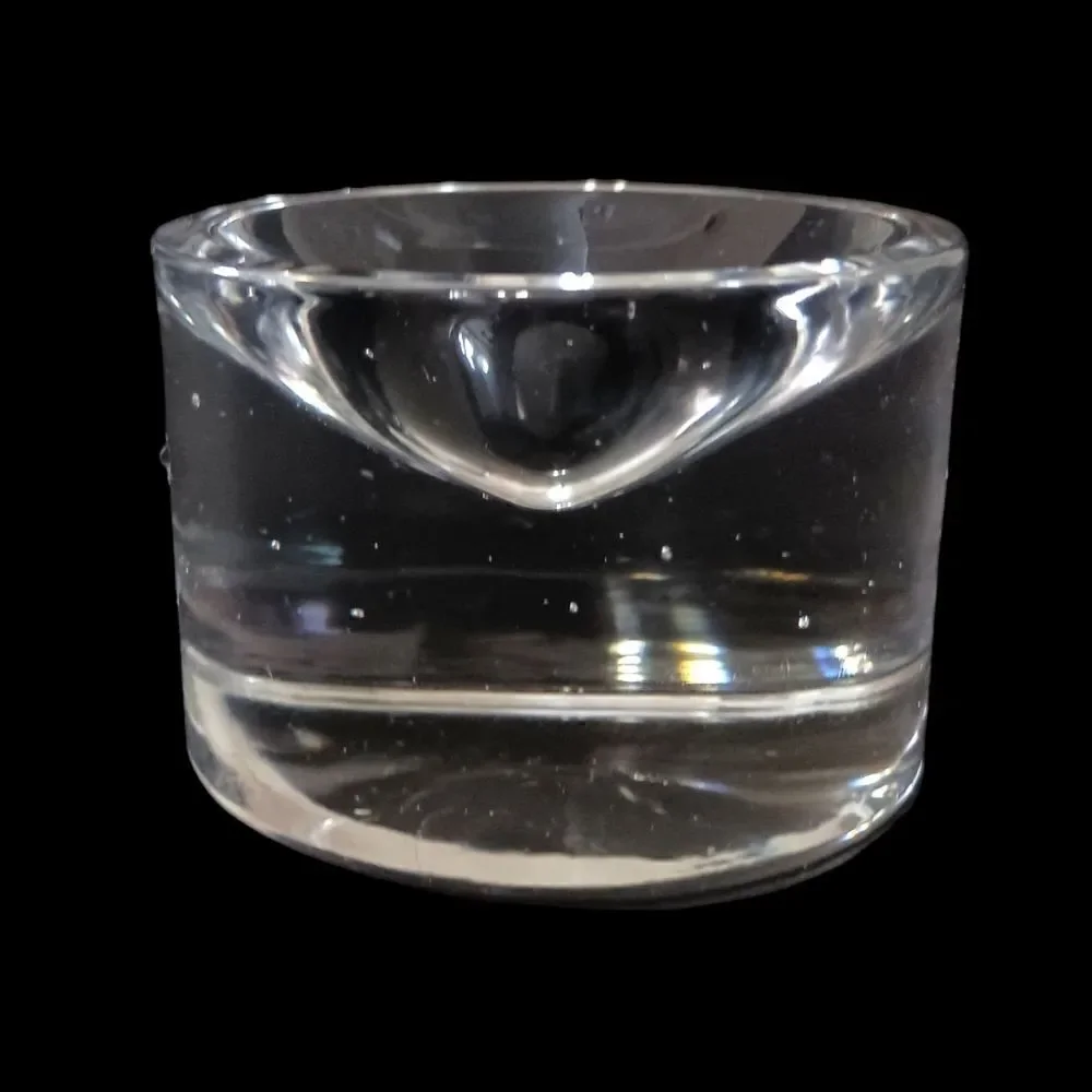 Heavy Clear Glass Crystal Paperweight Concave Hand Blown Handmade Round Vintage.